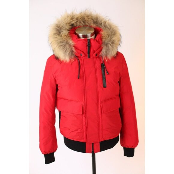 Mackage Nathan Fur-trim Down Bomber Jacket In Red SZ 38 MINT